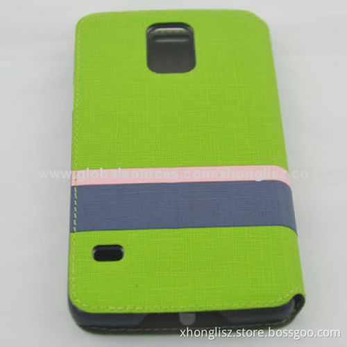 PU Leather Case for Samsung S5, with Stand Design, Contrasting Color Material Matching Design